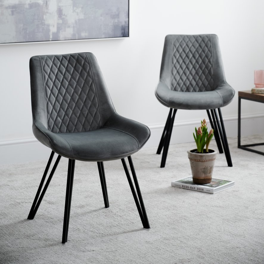 Upholstered grey dining chairs